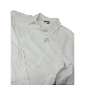 Tesla Button Up Long Sleeve Shirt‎ White Embroidered Logo Size XL Men's